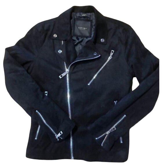 BNWT Zara Man Black Velvet Full-Zip Moto Jacket, Size M - Picture 5 of 6